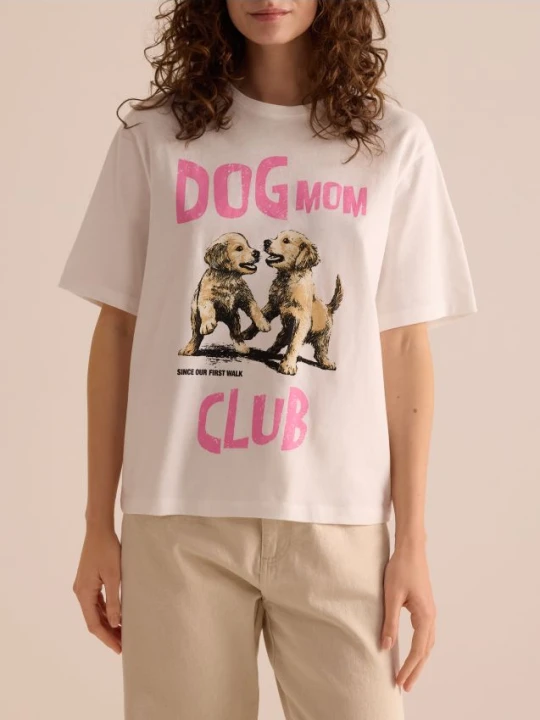 Zdjęcie produktu Reserved - T-shirt z nadrukiem - złamana biel