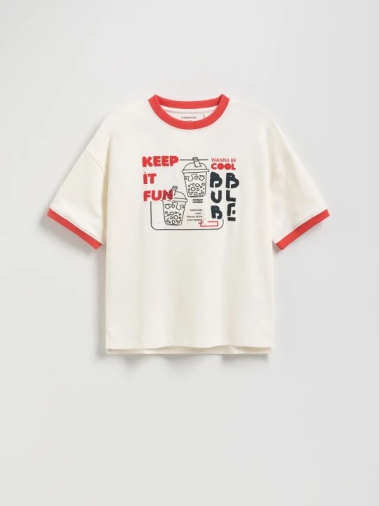 Zdjęcie produktu Reserved - T-shirt z nadrukiem - złamana biel