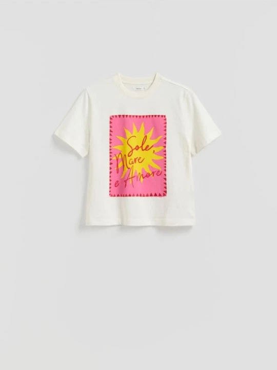 Zdjęcie produktu Reserved - T-shirt z nadrukiem - złamana biel