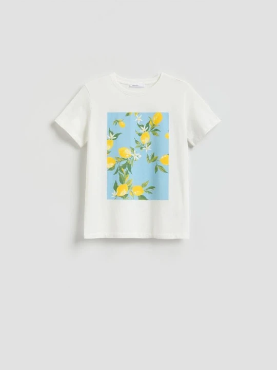 Zdjęcie produktu Reserved - T-shirt z nadrukiem - złamana biel