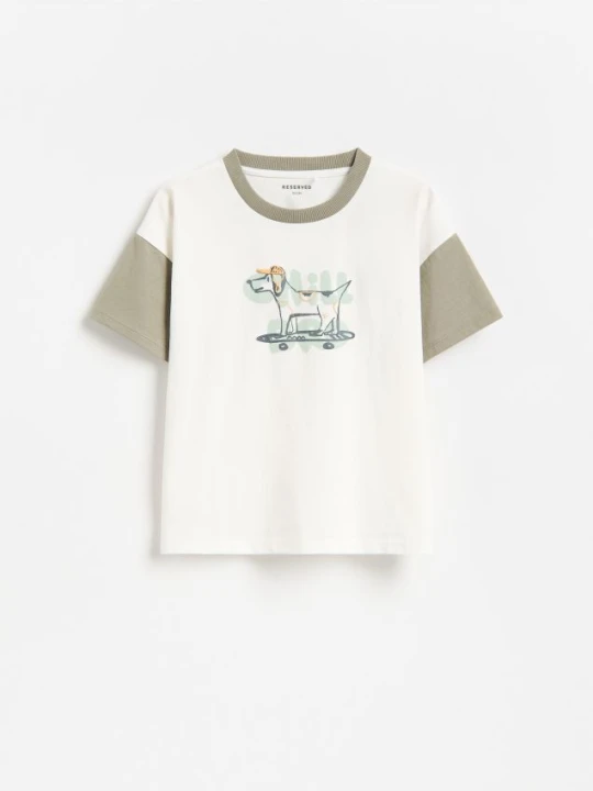 Zdjęcie produktu Reserved - T-shirt z nadrukiem - złamana biel