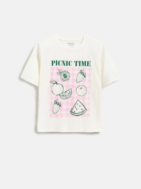 Zdjęcie produktu Reserved - T-shirt z nadrukiem - złamana biel