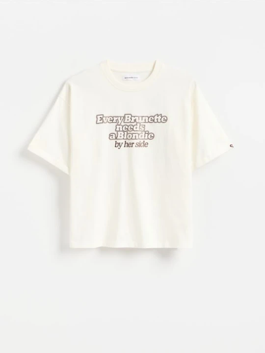 Zdjęcie produktu Reserved - T-shirt z nadrukiem - złamana biel