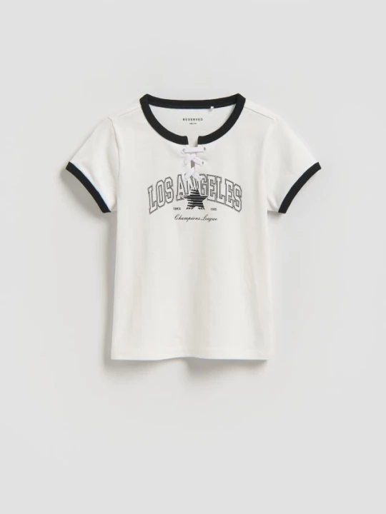 Zdjęcie produktu Reserved - T-shirt z nadrukiem - złamana biel