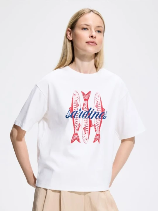 Zdjęcie produktu Reserved - T-shirt z nadrukiem - złamana biel