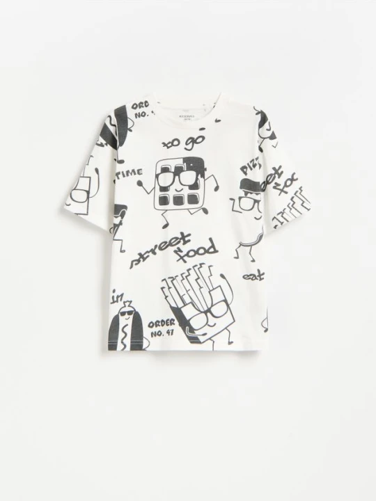 Zdjęcie produktu Reserved - T-shirt z nadrukiem - złamana biel