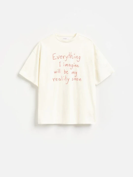 Zdjęcie produktu Reserved - T-shirt z nadrukiem - złamana biel