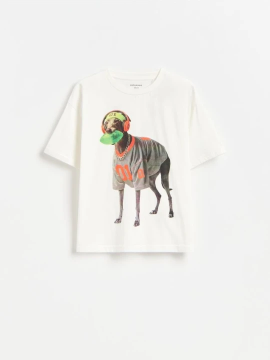 Zdjęcie produktu Reserved - T-shirt z nadrukiem - złamana biel