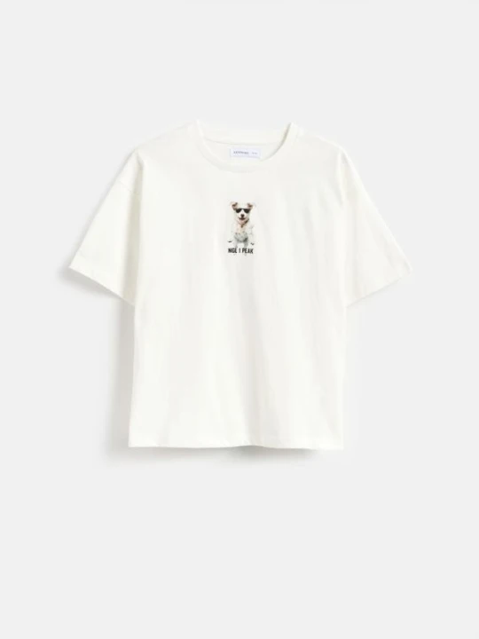 Zdjęcie produktu Reserved - T-shirt z nadrukiem - złamana biel