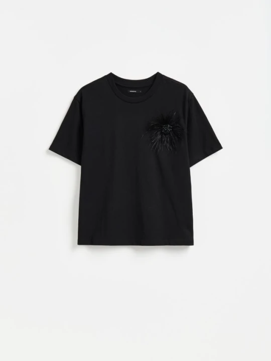 Zdjęcie produktu Reserved - T-shirt z odpinaną broszką - czarny