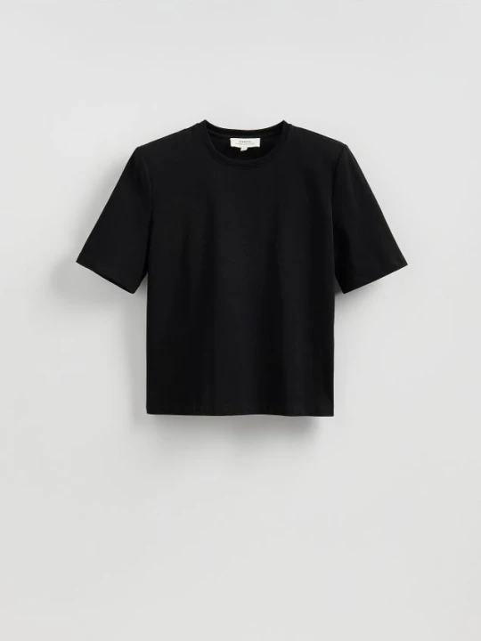 Zdjęcie produktu Reserved - T-shirt z poduszkami na ramionach - czarny
