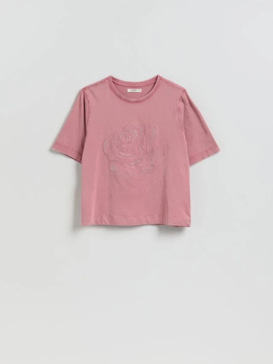 Zdjęcie produktu Reserved - T-shirt z połyskującymi aplikacjami - jasnofioletowy