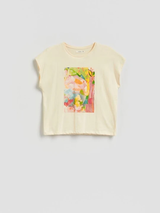 Zdjęcie produktu Reserved - T-shirt z raglanowym rękawem - kremowy
