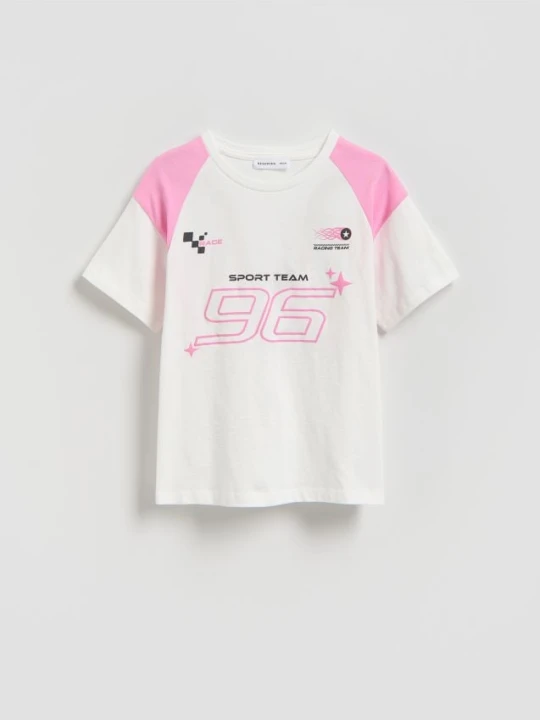 Zdjęcie produktu Reserved - T-shirt z sportowym nadrukiem - złamana biel