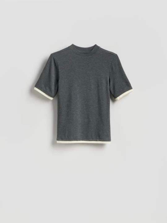 Zdjęcie produktu Reserved - T-shirt z wiskozą - ciemnoszary