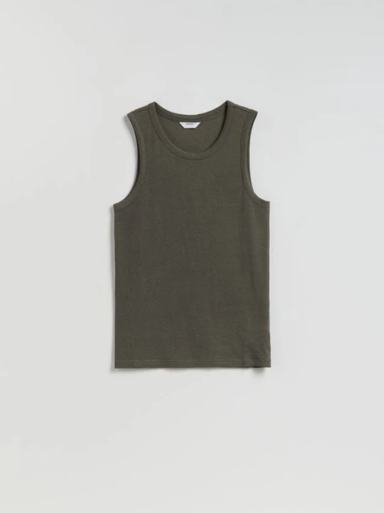 Zdjęcie produktu Reserved - Tank top z wiskozą - ciemnozielony