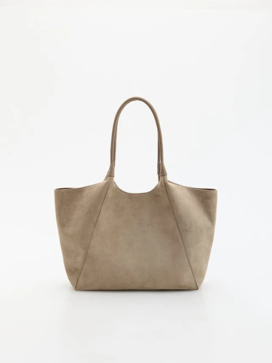 Zdjęcie produktu Reserved - Torebka shopper z imitacji zamszu - beżowy