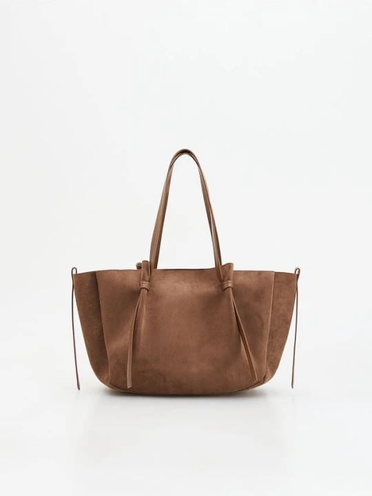 Zdjęcie produktu Reserved - Torebka shopper z imitacji zamszu - brązowy