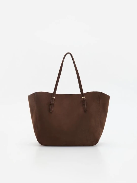 Zdjęcie produktu Reserved - Torebka shopper z imitacji zamszu - brązowy