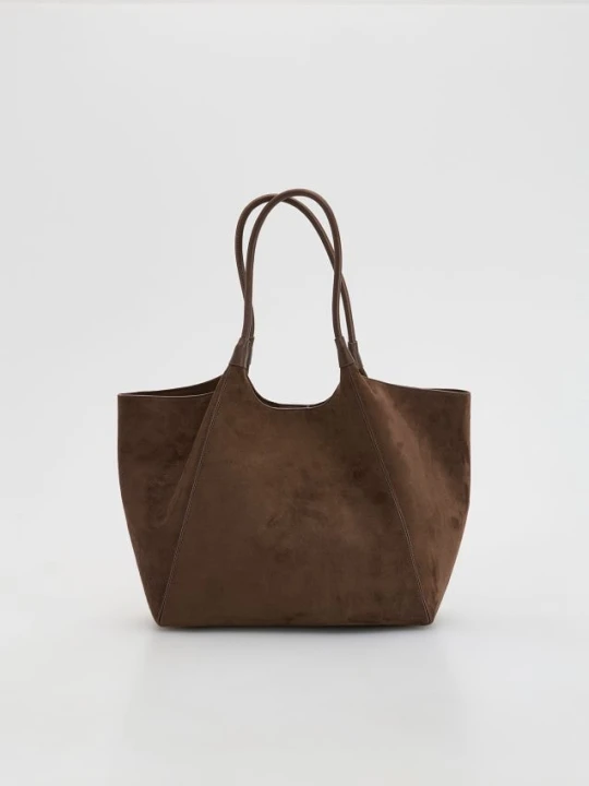 Zdjęcie produktu Reserved - Torebka shopper z imitacji zamszu - ciemnobrązowy