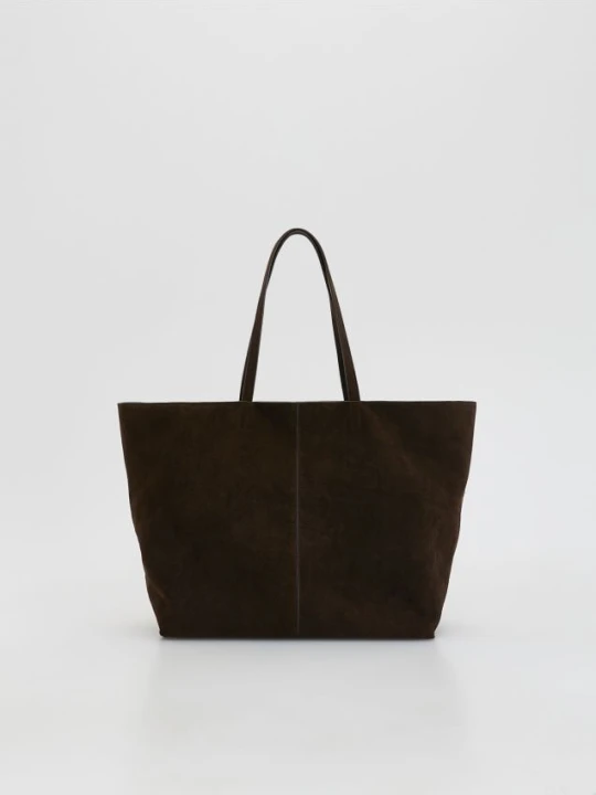 Zdjęcie produktu Reserved - Torebka shopper z imitacji zamszu - ciemnobrązowy