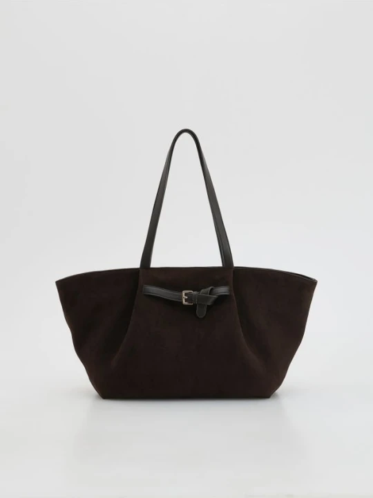 Zdjęcie produktu Reserved - Torebka shopper z imitacji zamszu - ciemnobrązowy