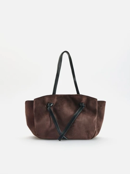 Zdjęcie produktu Reserved - Torebka shopper z imitacji zamszu - ciemnobrązowy