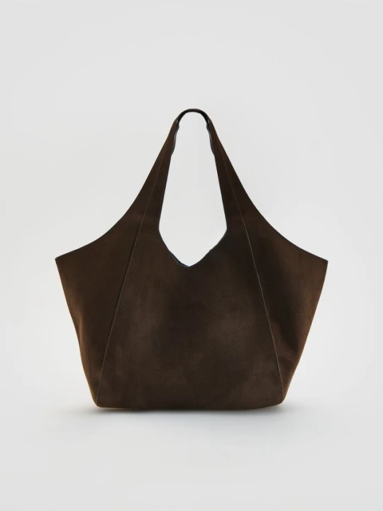 Zdjęcie produktu Reserved - Torebka shopper z imitacji zamszu - ciemnobrązowy
