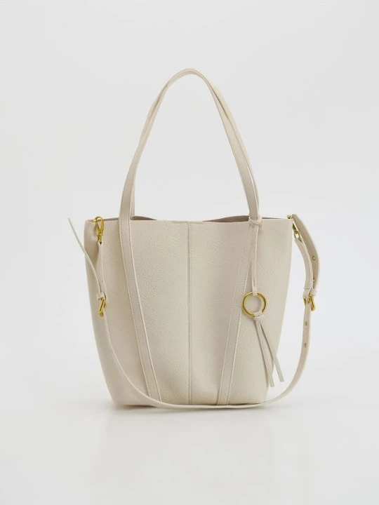 Zdjęcie produktu Reserved - Torebka shopper z zawieszką - złamana biel