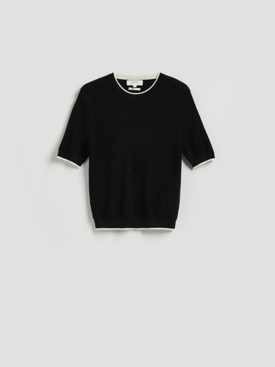 Zdjęcie produktu Reserved - Wełniany t-shirt - czarny