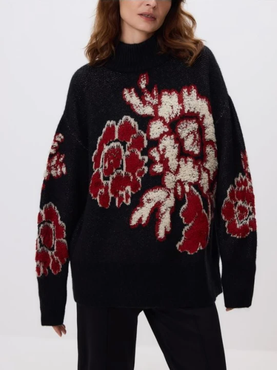Zdjęcie produktu Reserved - Wzorzysty sweter z wełną - czarny