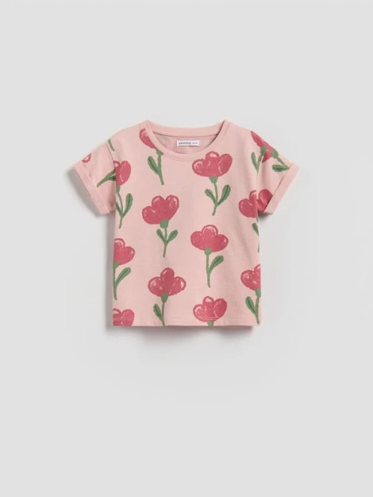 Zdjęcie produktu Reserved - Wzorzysty t-shirt - pastelowy róż