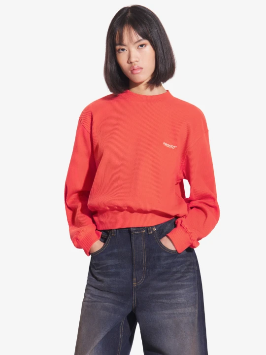 Zdjęcie produktu Ribbed bluza bez kaptura damska czerwona PROSTO.