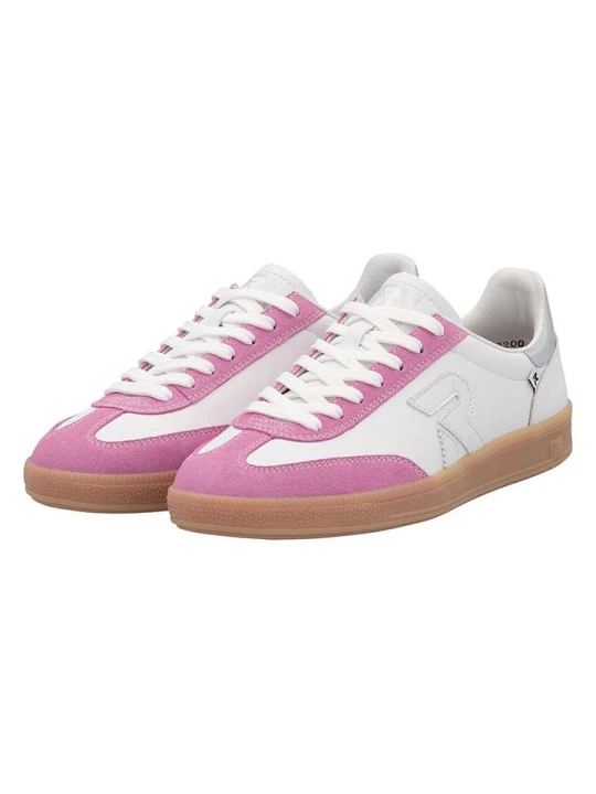 Zdjęcie produktu rieker Skórzane sneakersy w kolorze biało-jasnoróżowym rozmiar: 39