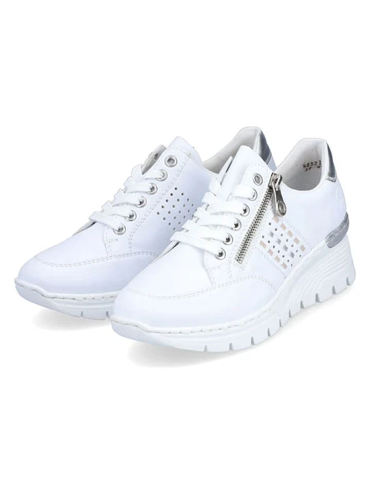 Zdjęcie produktu rieker Sneakersy w kolorze biało-srebrnym na koturnie rozmiar: 40