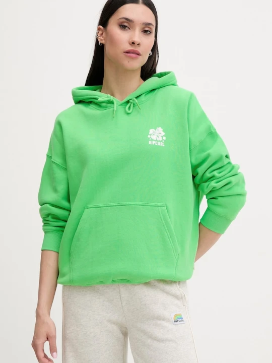 Zdjęcie produktu Rip Curl bluza z kapturem damska z bawełną SURF PUFF HERITAGE zielony