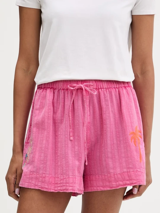 Zdjęcie produktu Rip Curl szorty damskie bawełniane HOTEL MALIBU różowy