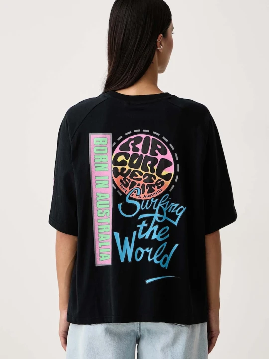 Zdjęcie produktu Rip Curl T-shirt damski bawełniany SURF THE WORLD czarny