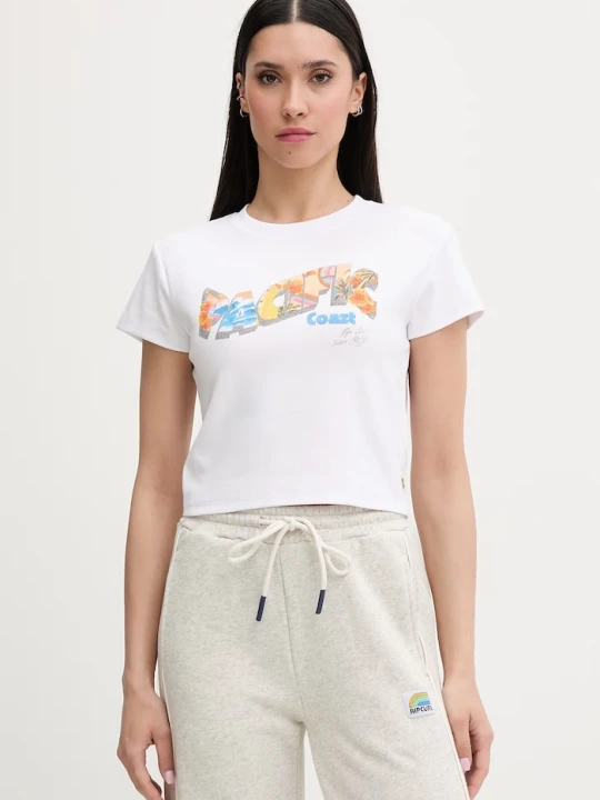 Zdjęcie produktu Rip Curl T-shirt damski bawełniany z elastanem HALEY O BABY biały