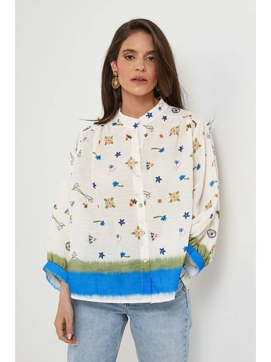 Zdjęcie produktu Rodier Lin Lniana bluzka w kolorze biało-niebieskim rozmiar: L/XL