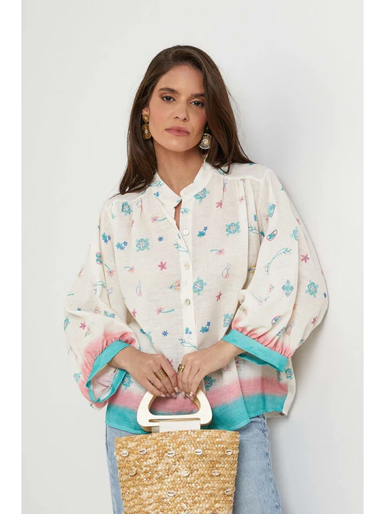 Zdjęcie produktu Rodier Lin Lniana bluzka w kolorze biało-turkusowym rozmiar: XL/XXL