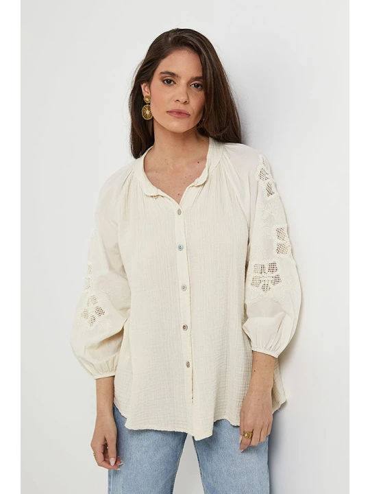 Zdjęcie produktu Rodier Lin Lniana bluzka w kolorze kremowym rozmiar: M/L