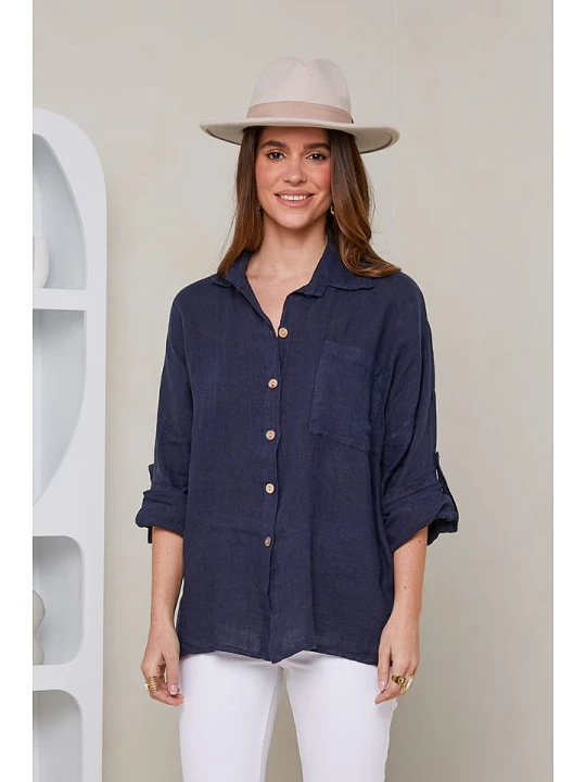 Zdjęcie produktu Rodier Lin Lniana koszula w kolorze granatowym rozmiar: XL/XXL