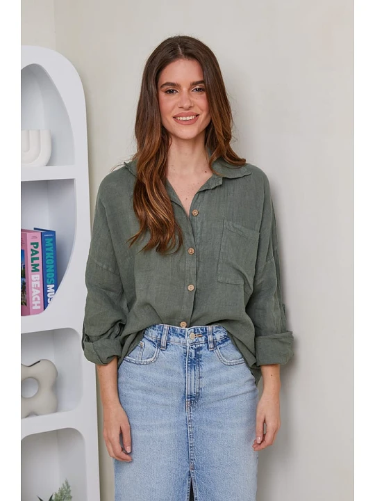 Zdjęcie produktu Rodier Lin Lniana koszula w kolorze khaki rozmiar: L/XL