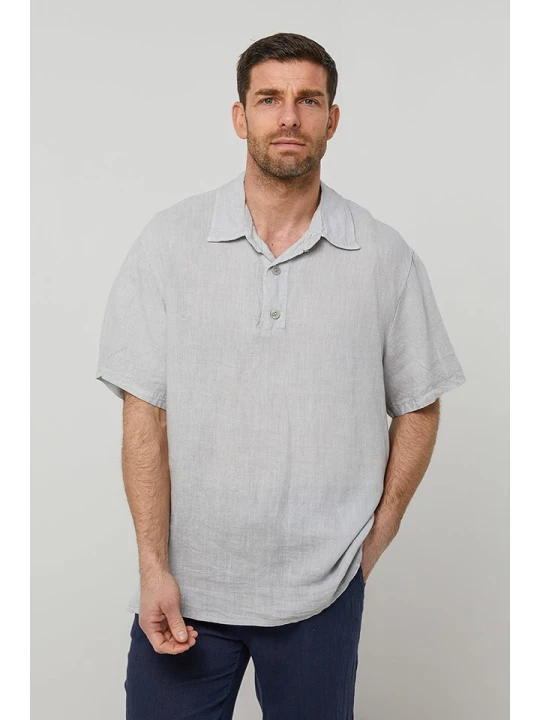 Zdjęcie produktu Rodier Lin Lniana koszulka polo w kolorze jasnoszarym rozmiar: M/L