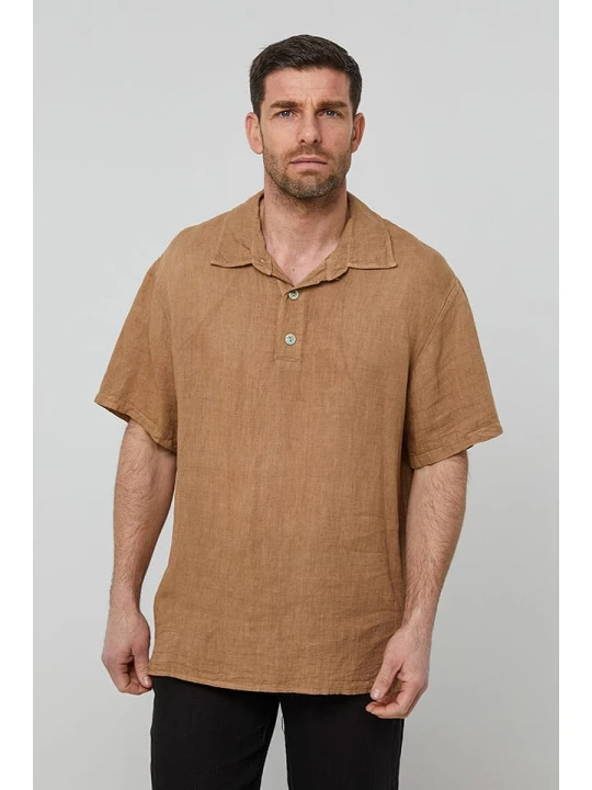 Zdjęcie produktu Rodier Lin Lniana koszulka polo w kolorze karmelowym rozmiar: M/L
