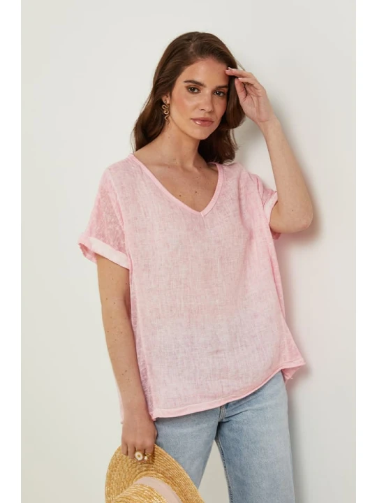 Zdjęcie produktu Rodier Lin Lniana koszulka w kolorze jasnoróżowym rozmiar: XL / XXL
