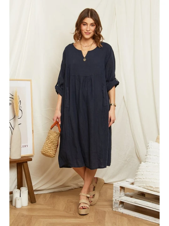 Zdjęcie produktu Rodier Lin Lniana sukienka w kolorze granatowym rozmiar: XL/XXL
