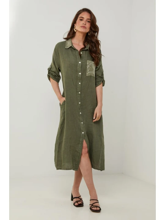 Zdjęcie produktu Rodier Lin Lniana sukienka w kolorze khaki rozmiar: M/L