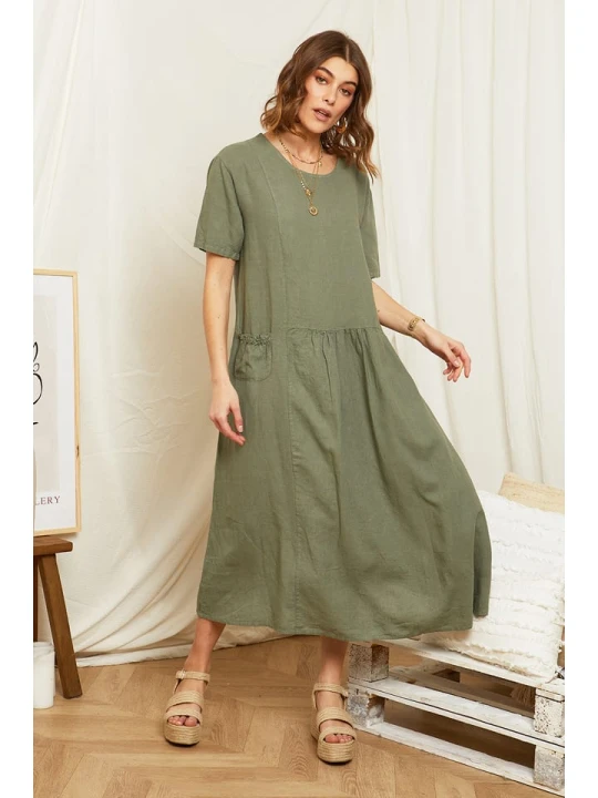 Zdjęcie produktu Rodier Lin Lniana sukienka w kolorze oliwkowym rozmiar: XL/XXL